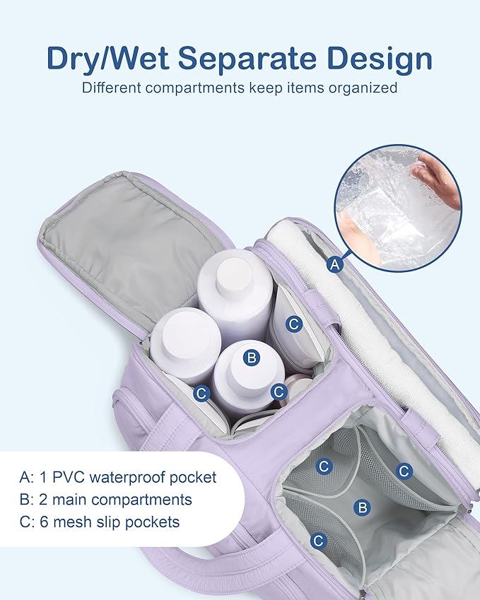 TOPDesign Travel Toiletry Bag for Women, Puffer Large Toiletry Bag, Lightweight Cosmetic Makeup Organizer with Handle for Traveling, Accessories, Essentials, Toiletries (Light Purple)