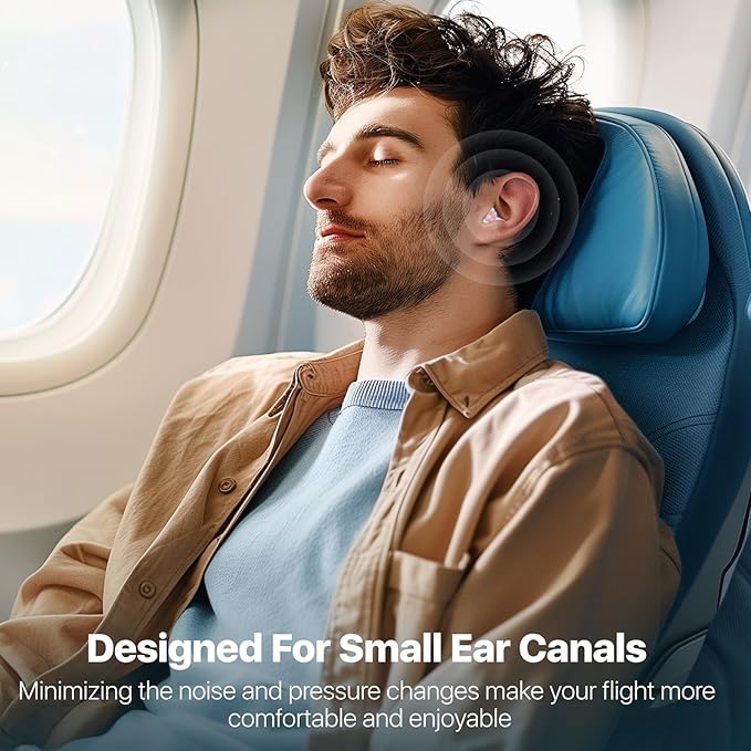 Ear Plugs for Airplane Pressure Relief & Prevent Ear Pain - Flying Travel Essentials - Comfortable Reusable Plane Earplugs for Adult/Kids 12+ with Small Ear-canals, 25dB Noise Reduction, PK