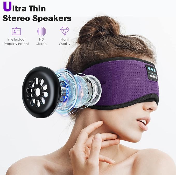 MUSICOZY Sleep Headphones, Bluetooth 5.4 Sleep Mask Headband Headphones Sleeping Eye Mask, Wireless Music Earbuds Earphones with HD Stereo Speakers Cool Gadgets Gifts (Lavender Purple)
