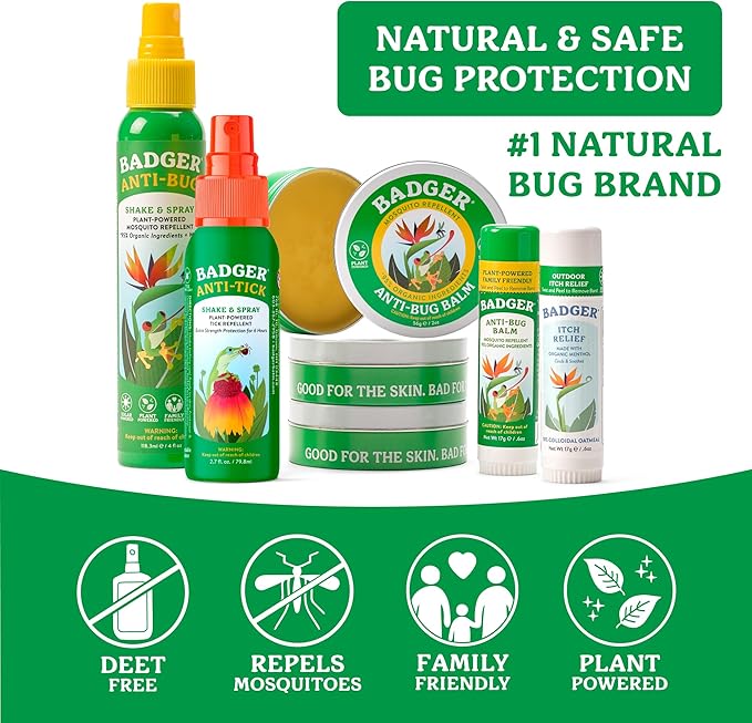 Badger Bug Spray, 3-Hour DEET-Free Mosquito Repellent, Family Friendly, Citronella & Organic Essential Oils, Natural & Vegan Insect Repellent Spray for Travel, 2.7 fl oz Aluminum Bottle, 2-Pack
