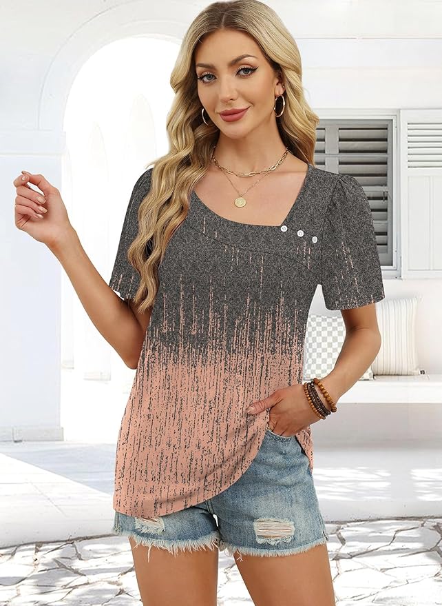 WIHOLL Womens Summer Tops Short Sleeve Shirts Square Neck Spring Outfits 2026 Fashion Clothing Blouses