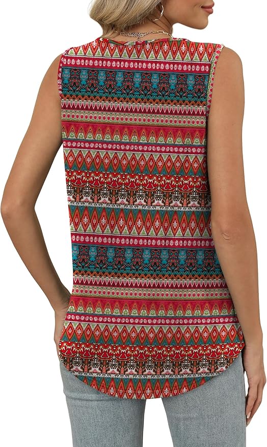 OFEEFAN Tank Top for Women Loose Fit Sleeveless Shirts V Neck Summer Clothes Ruched Women's Tees and Tanks Curved Hem