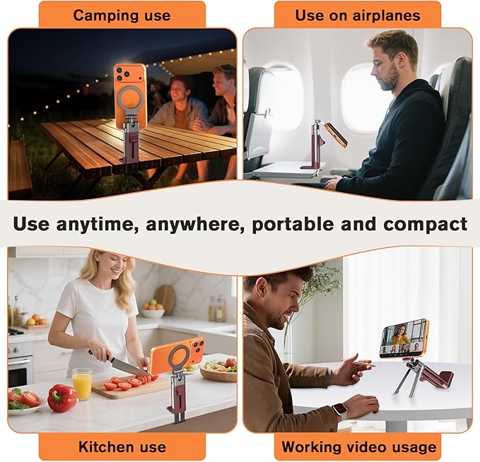 Airplane Phone Holder Travel Essentials for Women Magnetic Phone Holder for Plane Tray Table & Luggage Handle,Travel Sized 360° Rotation Foldable Desk Phone Stand for Long Flight Flying Claret
