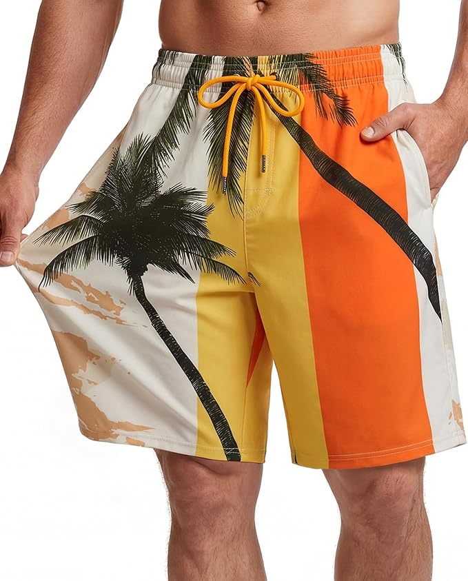 Men Swim Trunks 9 Inch with Mesh Lining Breathable Quick Dry Drawstring Pockets for Summer Beach Pool Board