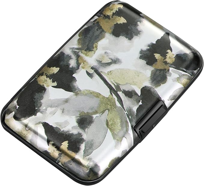 ELFISH Mini RFID Aluminum Wallet Credit Cards Holder Business Card Case Metal ID Case for Men Women(Flowers in Ink Painting)