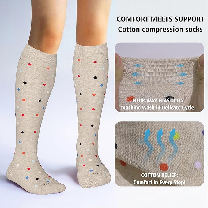 LEVSOX Cotton Compression Socks for Women&Men 20-30mmHg Knee High Cute Support Sock for Nurses Pregnancy Travel