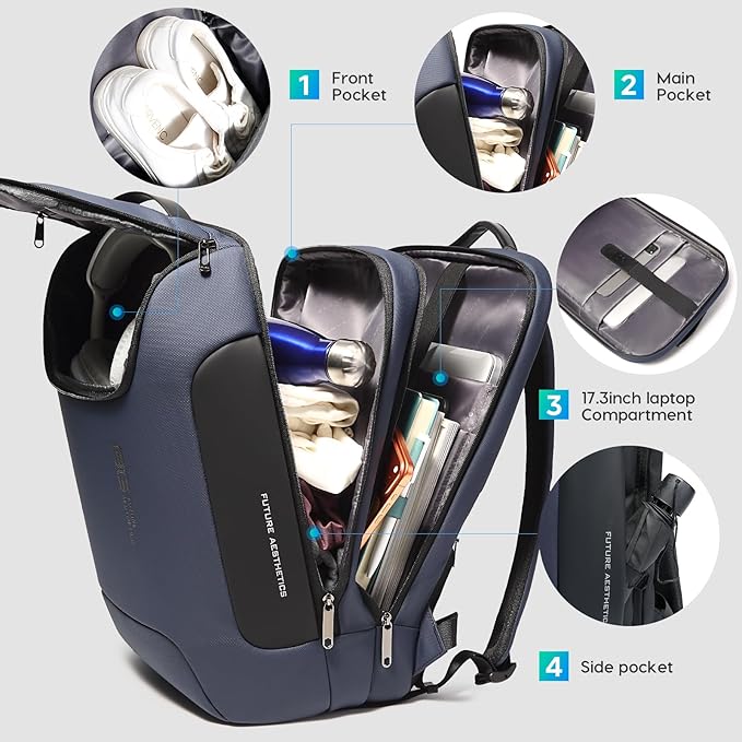BANGE Laptop Backpack for 17.3Inch Notebook,Waterproof Travel Backpacks,High Tech Backpack with Water Bottle, Business Backpacks for Men and Women