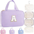 TOPEAST Travel Hanging Toiletry Bag & Makeup Bag, Personalized Initial Toiletry Pouch, Birthday Gifts for Women Teen Girls, Cruise Essentials, Purple A