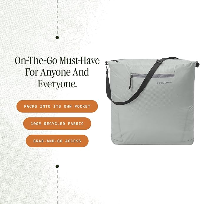 Eagle Creek Packable Tote Bag – Lightweight, Compact, Water-ResistantTote - Recycled Materials,Foldable Design, Easy Storage