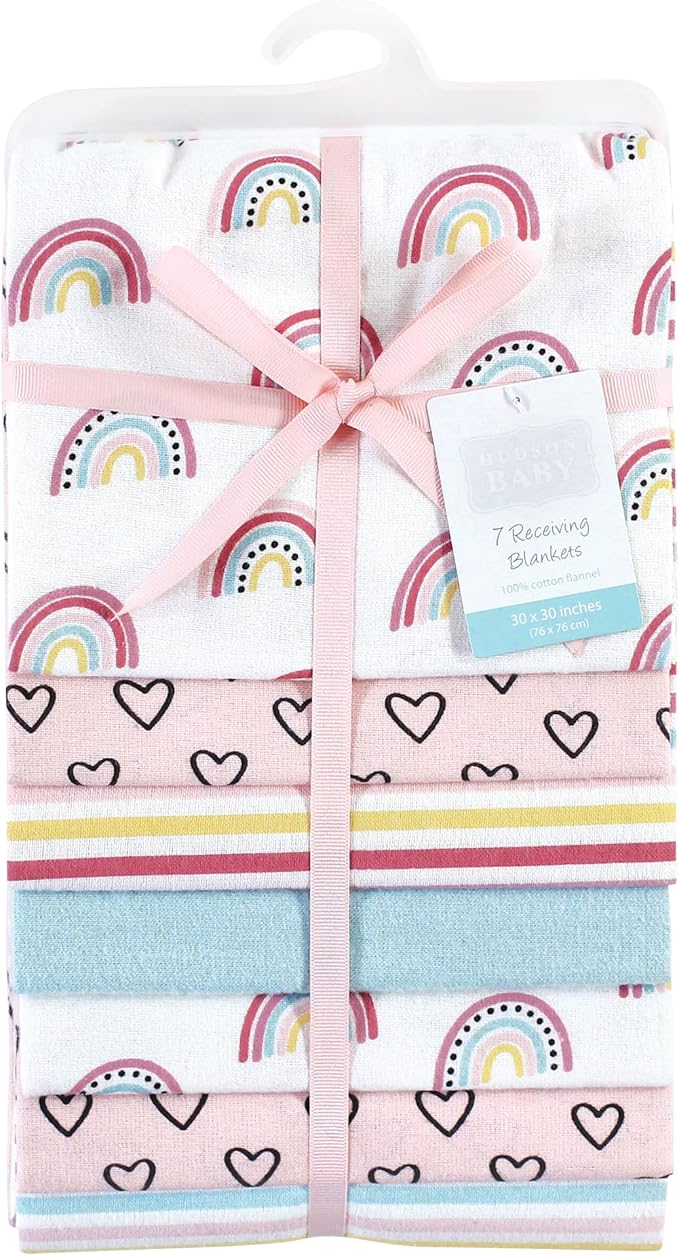 Hudson Baby Unisex Baby Cotton Flannel Receiving Blankets Bundle, Modern Rainbow, One Size