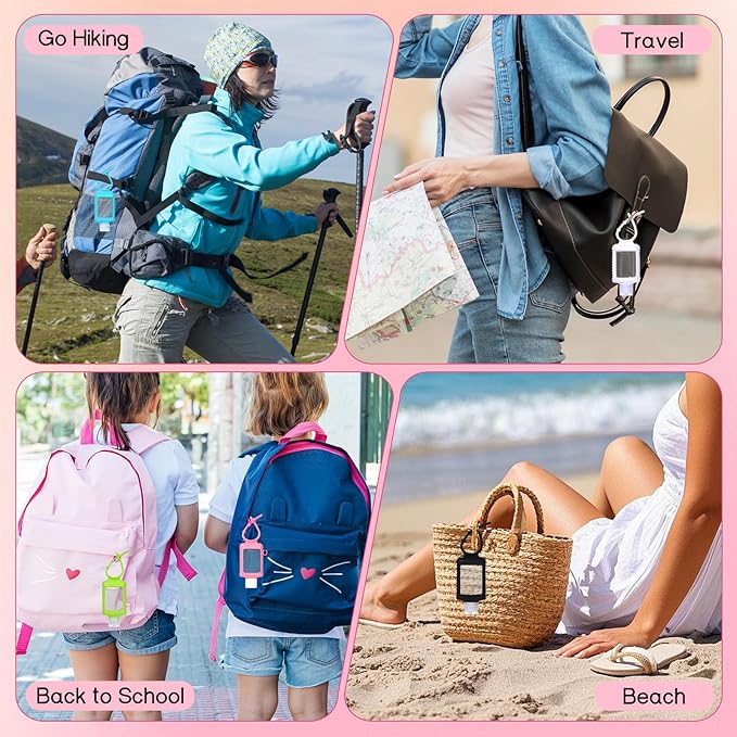 5 Pack Travel Size Hand Sanitizer Holder with Silicone Sleeve, 2 oz Refillable Plastic Empty Bottles Leakproof Flip Cap Squeeze Containers Portable Keychain Bottle for Backpack Travel Outdoor