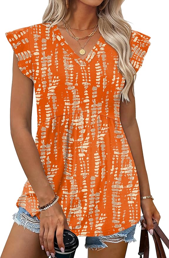 WIHOLL Womens Summer Tops 2026 Babydoll Shirts Ruffle Sleeve Spring Outfits Dressy Casual Blouses
