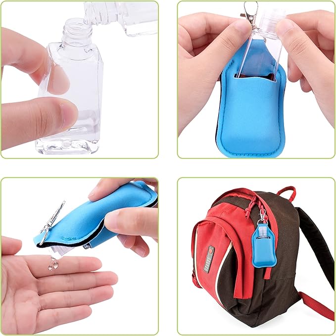 Duufin 40 Pieces Hand Sanitizer Keychain Holders Set with 20 Pieces Hand Sanitizer Holder and 20 Pieces Empty Travel Bottles