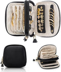 VLANDO Travel Jewelry Case,2-Layer Jewelry Organizer for Travel,Mothers Day Mom Gifts,Multi-Compartment Jewelry Storage for Rings Earrings Necklaces Bracelets-Black