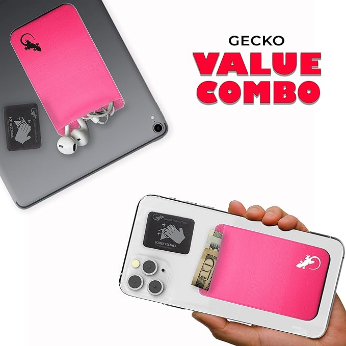 Phone Wallet - Adhesive Card Holder - Cell Phone Pouch - Stick on Lycra Pocket by Gecko - Carry Credit Cards and Cash