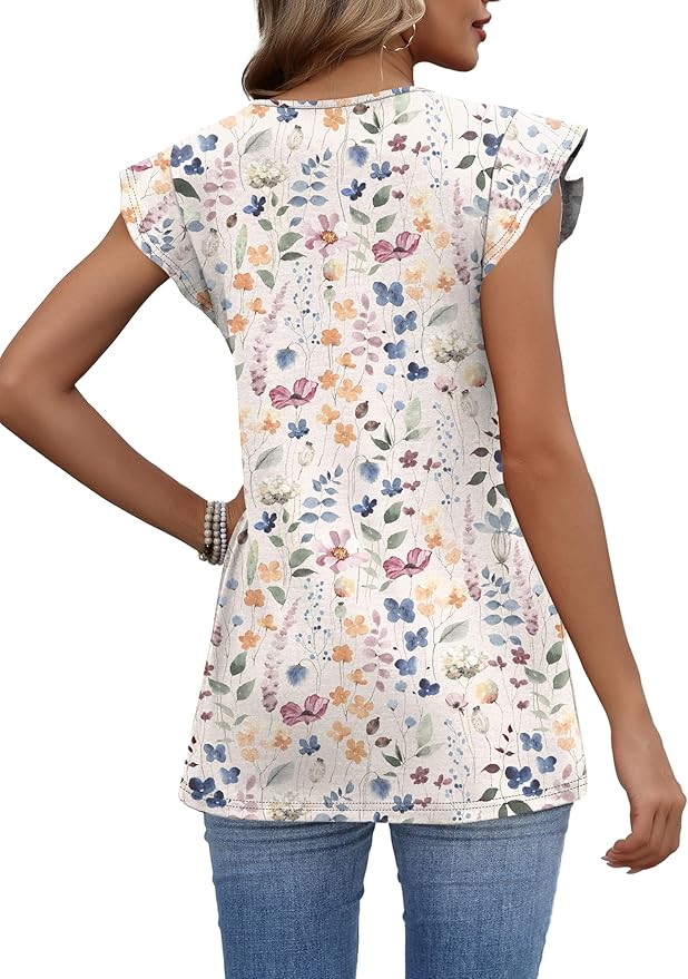 WIHOLL Womens Summer Tops 2026 Babydoll Shirts Ruffle Sleeve Spring Outfits Dressy Casual Blouses