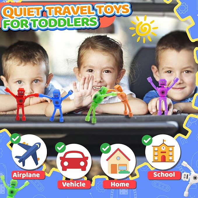 5PC Magnetic Robot Travel Toys for Kids Toddler Boys Sensory Fidget Toys Airplane Road Trip Car Travel Activities Essential Fridge Magnet Fidgets Classroom Must Have Gifts Toy for Boy 3 4 5 6 Year Old