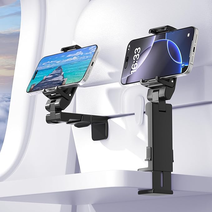 Perilogics Universal Airplane Phone Holder Mount – [Silent Version] Handsfree Travel Phone Holder for Tray Table, 360° Adjustable Phone Mount for Flying, in-Flight Travel Stand for iPhone & Android
