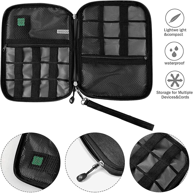 Travel Cable Organizer Bag Waterproof Portable Electronic Accessories Organizer for USB Cable Cord Phone Charger Headset Wire SD Card with 5pcs Cable Ties(Grey)