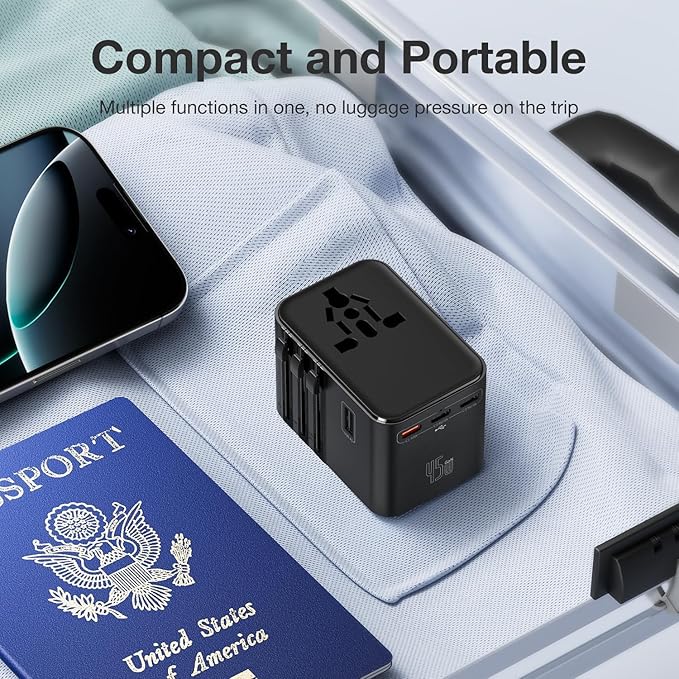 45W Universal Travel Adapter – Compact Plug with 3 USB-C & 2 USB-A Ports for EU/UK/US/AU, International Power Adapter Worldwide Charger, CE/FCC/RoHS Certified (White New)