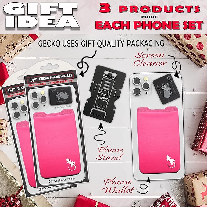 Phone Wallet - Adhesive Card Holder - Cell Phone Pouch - Stick on Lycra Pocket by Gecko - Carry Credit Cards and Cash