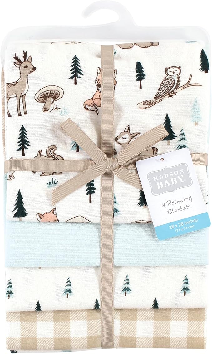 Hudson Baby Unisex Baby Cotton Flannel Receiving Blankets, Boy Woodland Pals, One Size