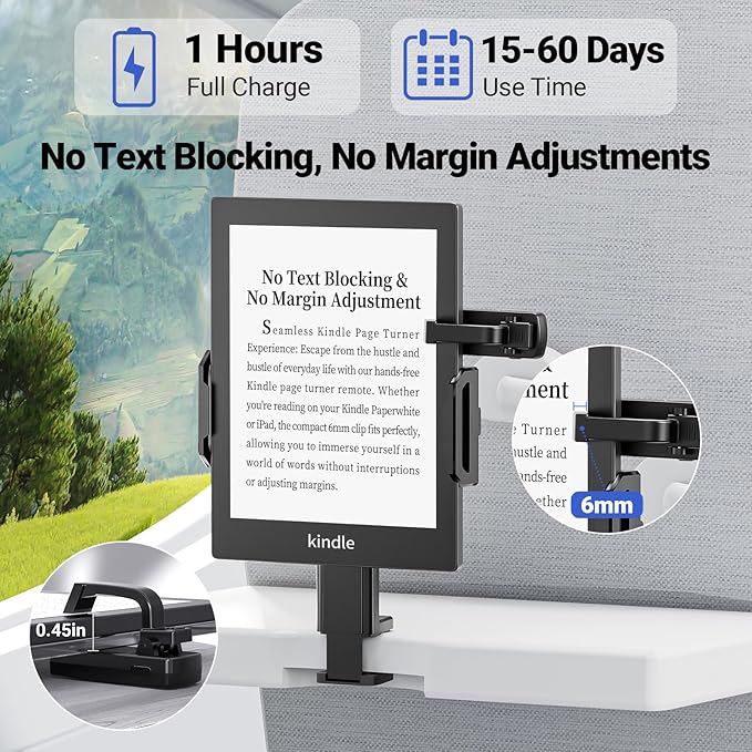 Tablet Holder Mount for Kindle Reading in Airplane or Table with Page Turner Remote, Travel Essential Handsfree Tablet Stand for Flying, Wireless Page Turner and Holder Arm Fits 5.9″–9.8″ Devices