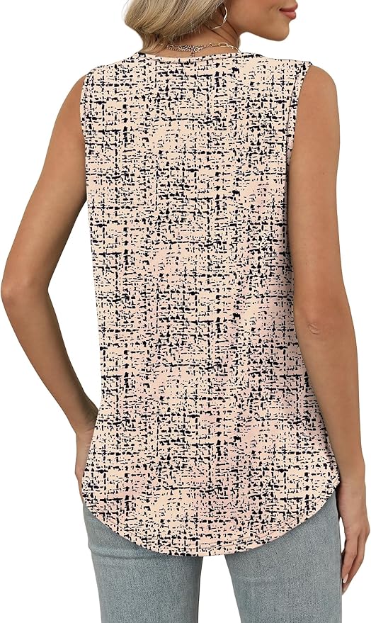 OFEEFAN Tank Top for Women Loose Fit Sleeveless Shirts V Neck Summer Clothes Ruched Women's Tees and Tanks Curved Hem