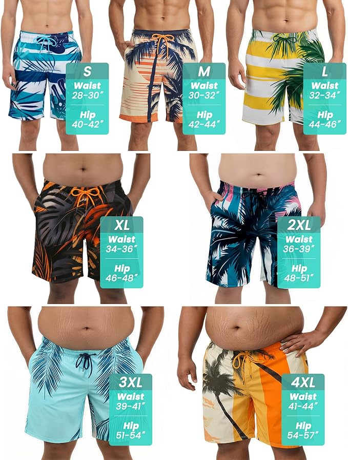Men Swim Trunks 9 Inch with Mesh Lining Breathable Quick Dry Drawstring Pockets for Summer Beach Pool Board