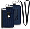 Minimalist RFID Blocking Small Wallet with ID Window,WaterResistant Zip Id Case Wallet with Lanyard Keychain for Cards,Cash,Travel,Women,Men (Dark blue)