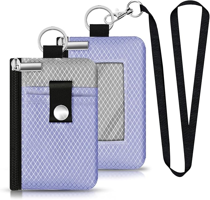 Minimalist RFID Blocking Small Wallet with ID Window,WaterResistant Zip Id Case Wallet with Lanyard Keychain for Cards,Cash,Travel,Women,Men (Lavender Purple/Light gray)