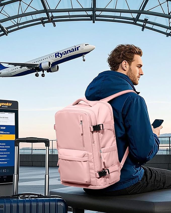 VGCUB Large Travel Backpack Bag for Women Men,Carry on Backpack,17 Inch Laptop Business Work Waterproof Backpack with Laptop Compartment,Person Item Flight Approved,Mochila de Viaje,Pink Large