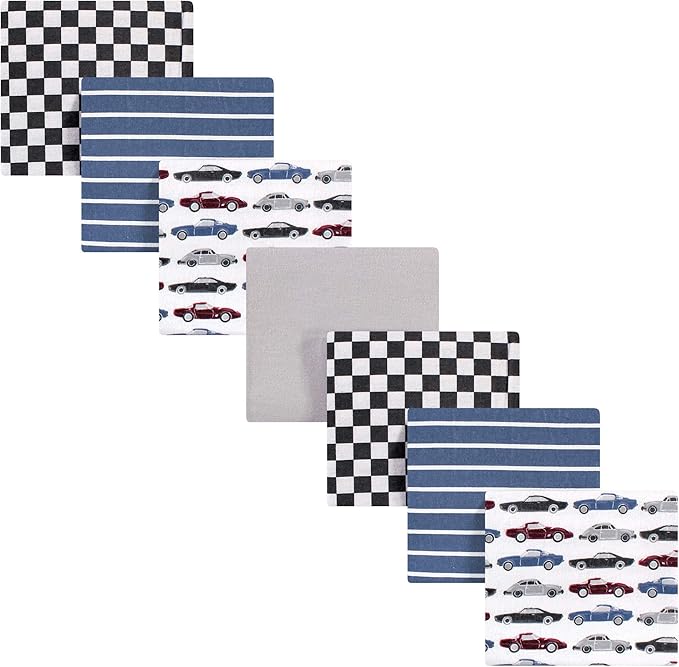 Hudson Baby Unisex Baby Cotton Flannel Receiving Blankets Bundle, Vintage Cars, One Size