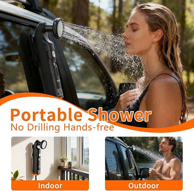 Portable Bidet & Shower for Travel, JUTIMER 2.5L&1600mAh Rechargeable Camping Shower, 2 Showerheads Bidet Sprayer, 2 Modes Waterproof Handheld Bidet, Outdoor Shower Kit for Hiking, Travel