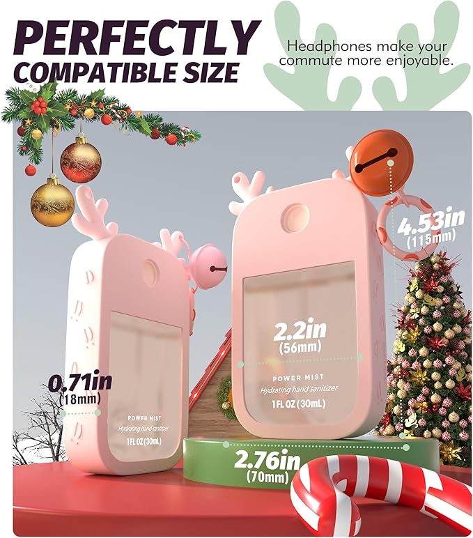 Sonnorel 1 Pack Elk Silicone Case Compatible with Touchland Hand Sanitizer Spray (Fit for 1 FL OZ/30 mL Ver), Portable keychain, Small Bell, Cute Deer Antlers (Pink)