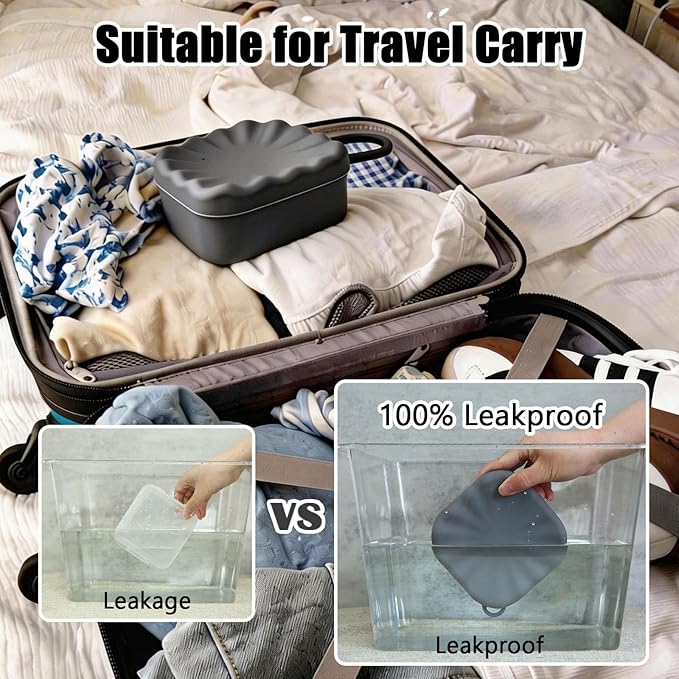 Square Travel Soap Case, Bar Soap Holder for Dr Squatch, Silicone Soap Case with Soap Saver, Portable Shampoo Bar Soap Box for Shower, Travel, Camp (Dark Gray)