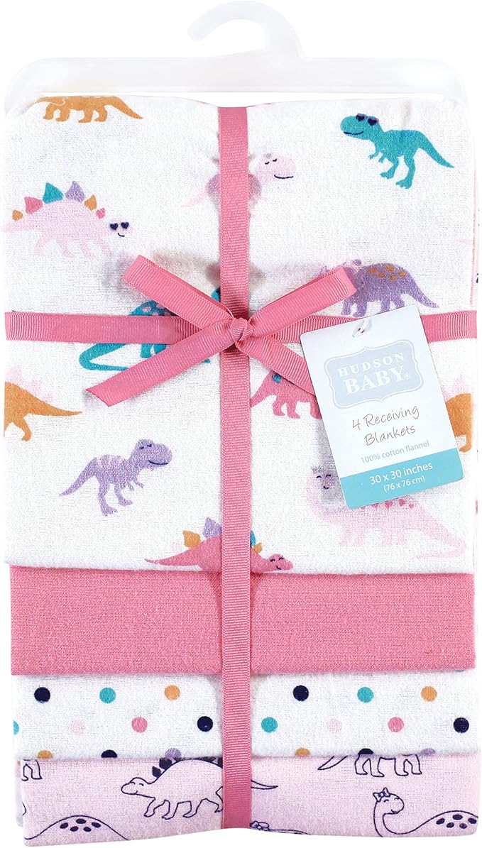 Hudson Baby Unisex Baby Cotton Flannel Receiving Blankets, CuteASaurus, One Size