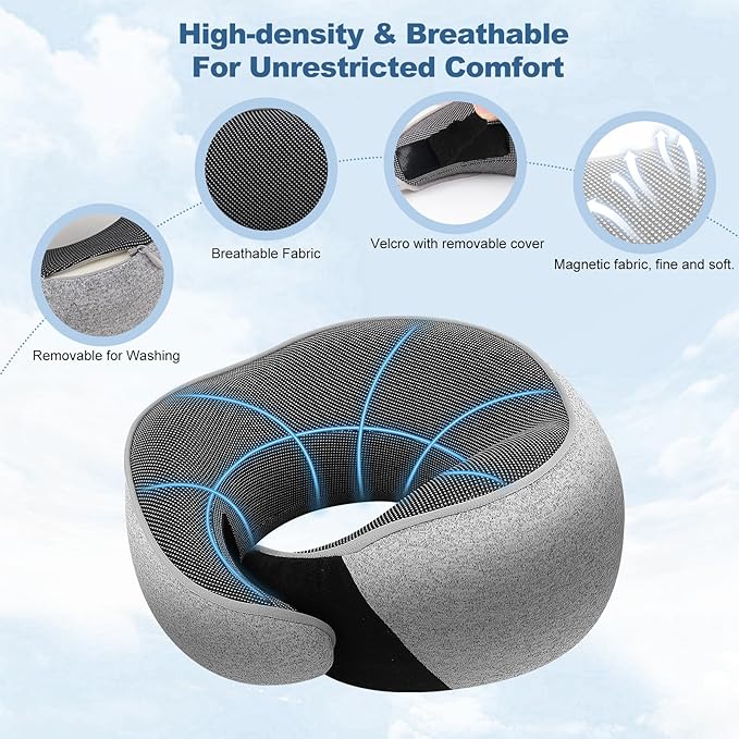 Memory Foam Travel Neck Pillow – Ergonomic Airplane Pillow with 360° Head Support | Includes Eye Mask & Ear Plugs | Ultra Portable Neck Pillow Airplane for Flights & Cars(Black)