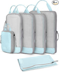 Hynes Eagle 6 Set/ 4 Set/ 2 Set Compression Packing Cubes Travel Essentials Lightweight Nylon Luggage Suitcase Organizer Bag Light Blue 6PCS