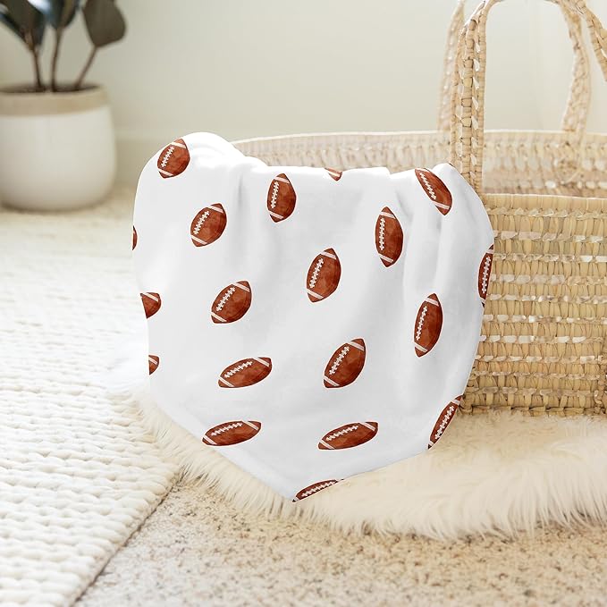 Sweet Jojo Designs Brown and White Football Boy Baby Swaddle Blanket for Infant Newborn Lightweight Jersey Stretchy Receiving Security Stroller Cover for Watercolor Vintage Sports Themed Collection