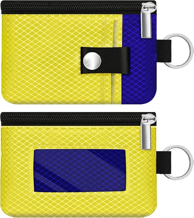 Minimalist RFID Blocking Small Wallet with ID Window,WaterResistant Zip Id Case Wallet with Lanyard Keychain for Cards,Cash,Travel,Women,Men (Lemon Yellow/Sapphire Blue)