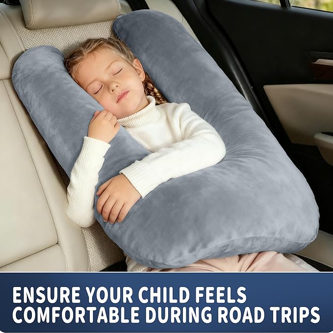 Car Pillow for Kids,Car Pillow for Sleeping, Travel Pillow for Kids with Adjustable Strap – Road Trip Pillow for Kid and Adults, Head and Neck Support, Car Travel Essentials, Black