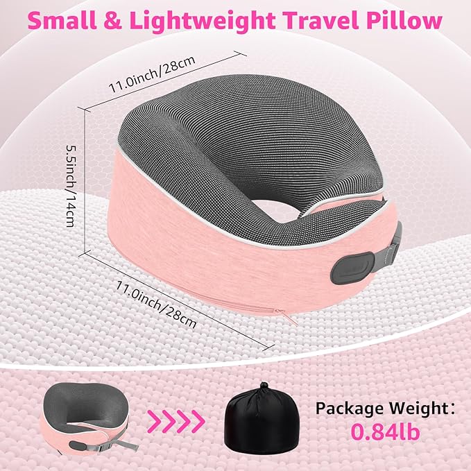 Travel Pillows for Airplanes Ergonomic Memory Foam Neck Pillow for Travel - 360° Head & Neck Support for Sleeping on Flights, Cars, Trains & Office (Pink-1)