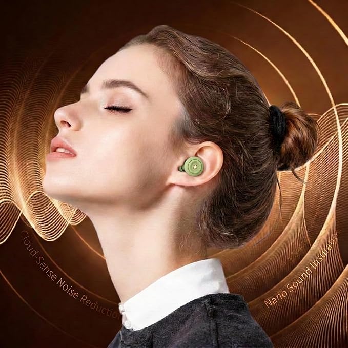 50dB Green Noise Cancelling Ear Plugs for Sleeping - Reusable High-Fidelity Earplugs for Snoring, Concerts, Travel, Side Sleepers, Silicone Ear Plugs with 10 Comfort Tips