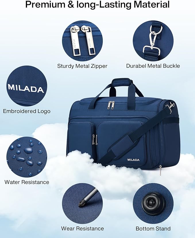 MILADA Carry On Luggage Bags for Travel Lightweight Personal Item Travel Bag Foldable Large Duffle Bag for Travel Tote Overnight Bags for Women Mens Weekender Bags, Blue