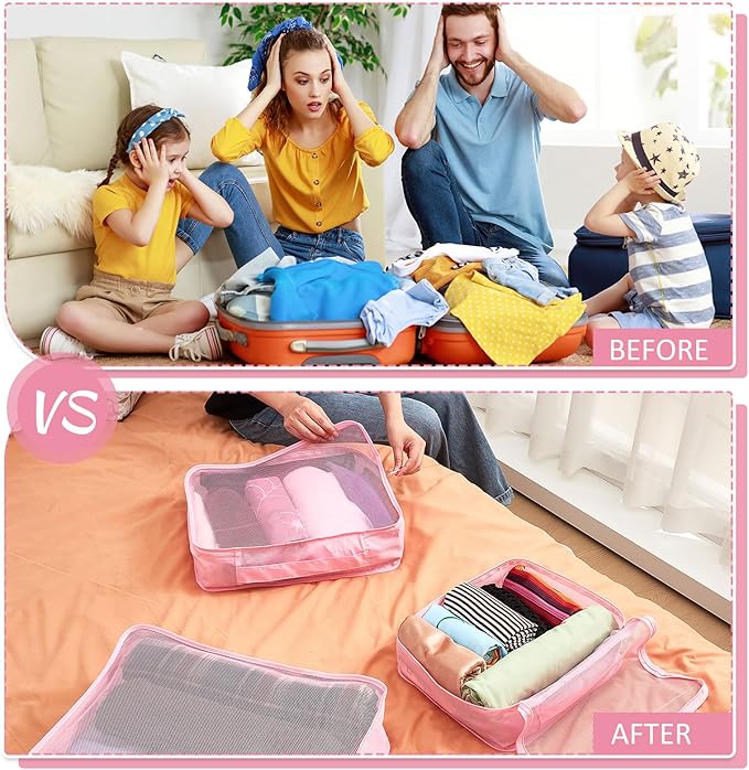 Silkfly 12 Pcs Packing Cubes for Suitcase Travel Luggage Bags Bulk Mesh Organizer Set for Hiking Camping Backpacking Clothes Accessories (Pink,XL, L, M Size)