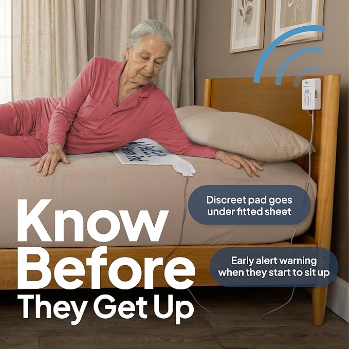 Smart Caregiver Bed Alarm for Elderly Adults – Fall Prevention System with 10"x30" Weight-Sensing Bed Pad – Automatically Alerts Caregiver When They Get Up