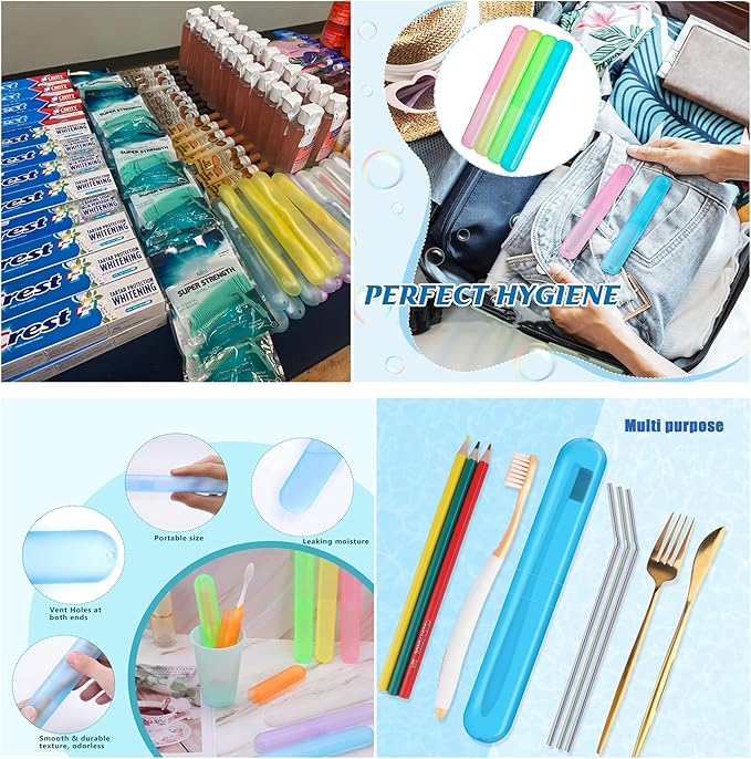MingTa Set of Six Multicolored Travel Toothbrush Cases - Breathable, Clear & Portable Holders for Home, Travel & Camping Trips