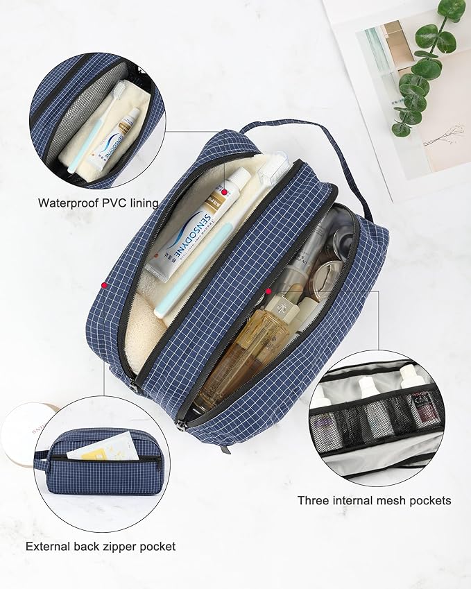 GOX Small Travel Toiletry Bag for Men, Dopp Kit, Water-Repellent Nylon, TSA Carry-On Leakproof Cosmetic Organizer Dopp Kit (10.4"x5.5"x5.1") & Carry Handle (Navy)