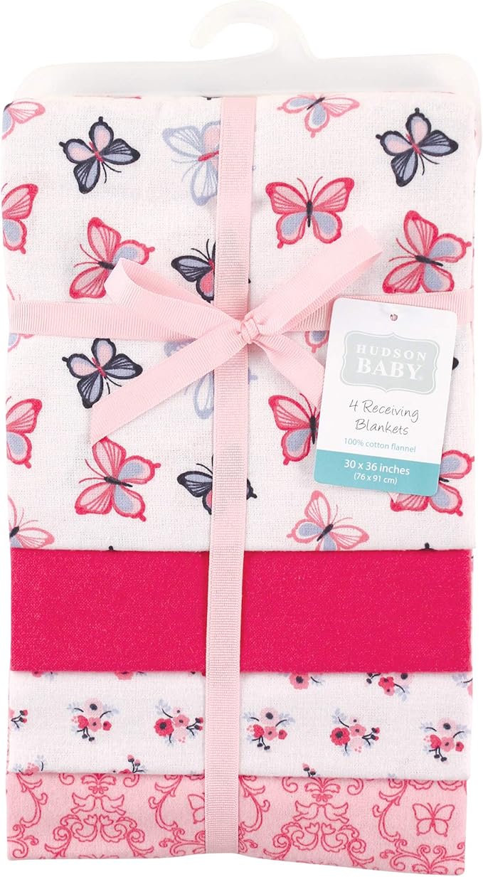 Hudson Baby Unisex Baby Cotton Flannel Receiving Blankets, Butterflies, One Size